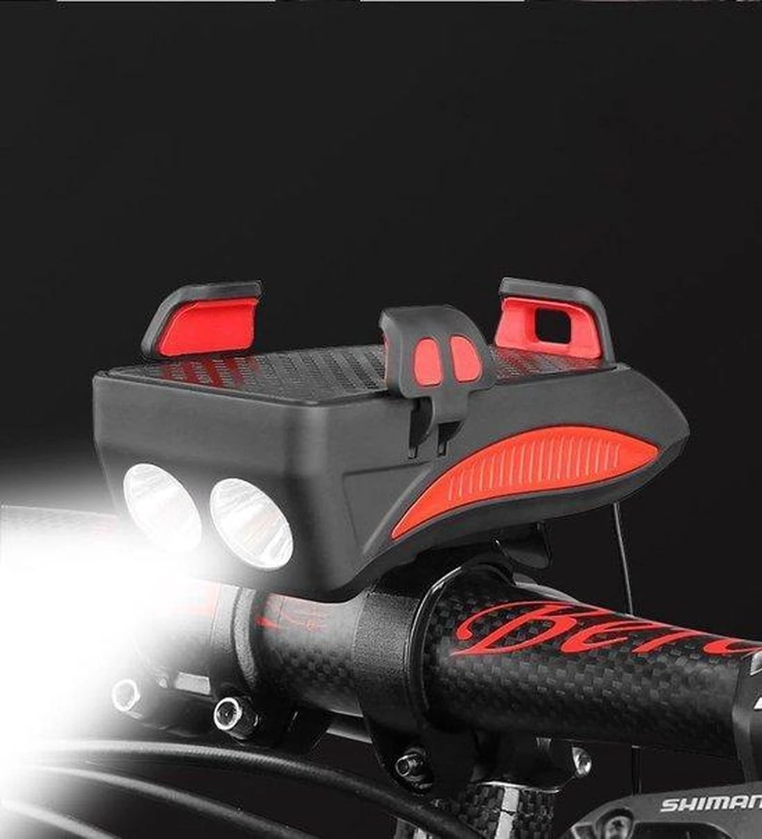 METAHUB Powerbank Fiets Telefoonhouder - Zwart Rood - Fiets Smartphone Houder - 2400 MAh - Claxon - Koplamp 6 METAHUB Powerbank Fiets Telefoonhouder - Zwart Rood - Fiets Smartphone Houder - 2400 MAh - Claxon - Koplamp - Afbeelding 4