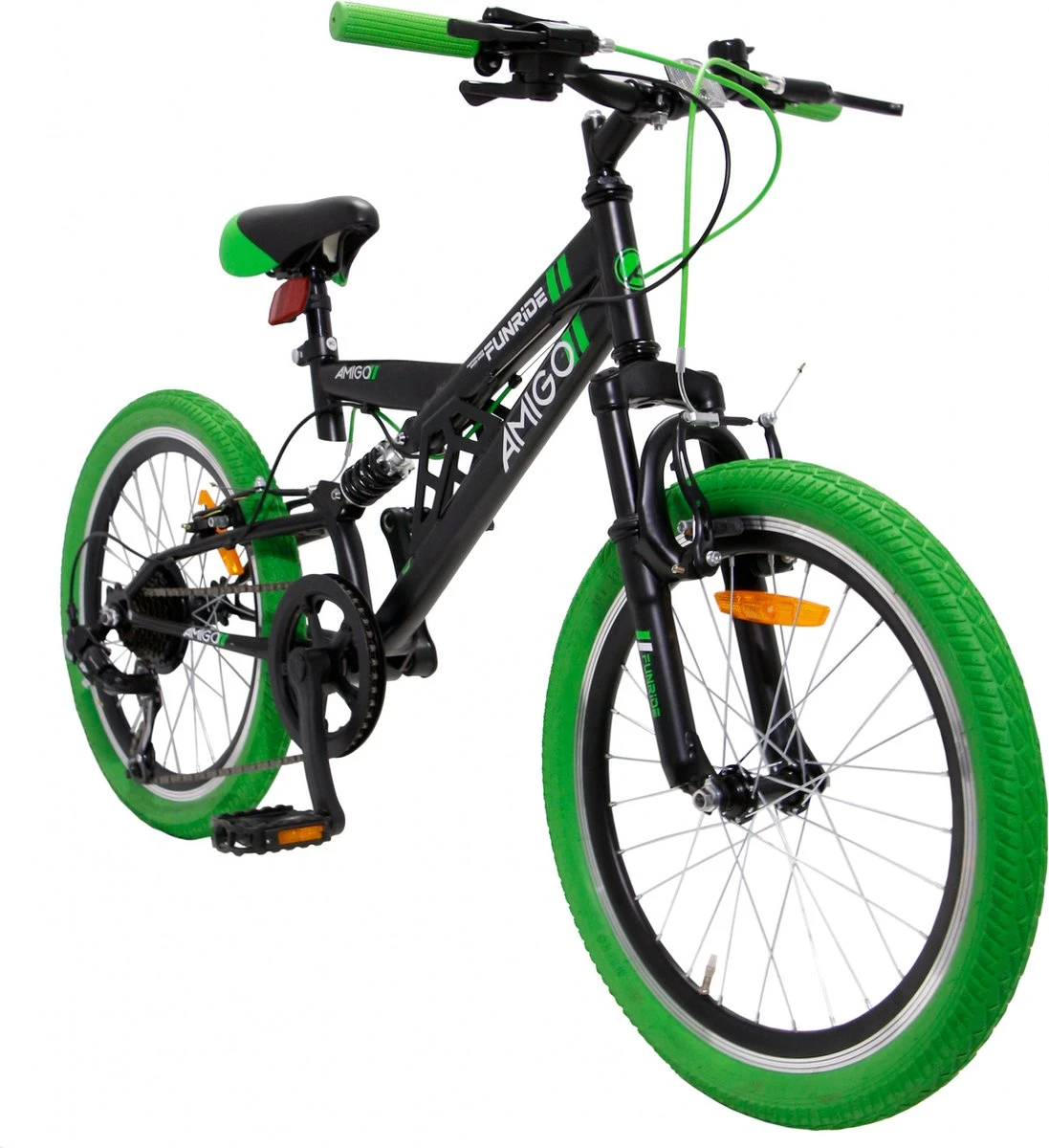 Amigo Fun Ride - Mountainbike 20 Inch - Voor Jongens En Meisjes - Met 7 Versnellingen - Zwart/Groen 4 Amigo Fun Ride - Mountainbike 20 Inch - Voor Jongens En Meisjes - Met 7 Versnellingen - Zwart/Groen - Afbeelding 2