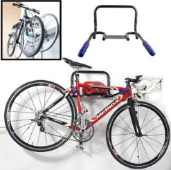 Merkloos Decopatent® Fiets Ophangsysteem Voor 2 Fietsen - Fietsenrek - Legplank Voor Helm - Fietshaak - Muurbeugel Fiets - Wandmontage -Fietsenreeksen Winkel 1200x1195 7