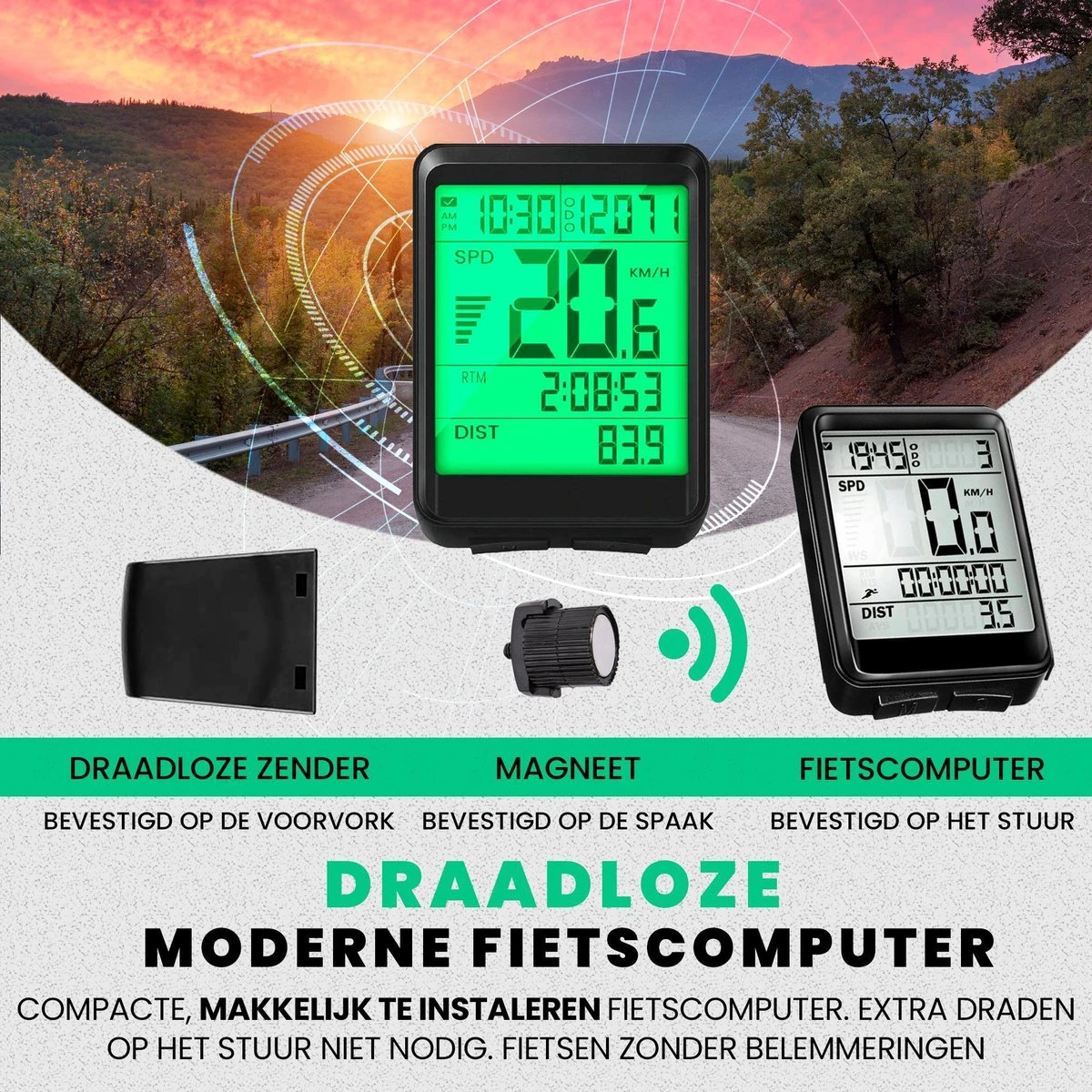 Strex Draadloze Fietscomputer - 17 Functies - Extra Groot Scherm - Draadloze Fiets Computer Draadloos Waterdicht - NL Handleiding 6 Strex Draadloze Fietscomputer - 17 Functies - Extra Groot Scherm - Draadloze Fiets Computer Draadloos Waterdicht - NL Handleiding - Afbeelding 4