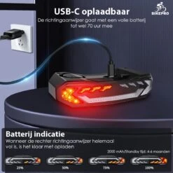 BikePro Fiets Achterlicht 2.0 Met Alarm En Richtingaanwijzer - IP54 Waterdicht - USB Oplaadbaar -Fietsenreeksen Winkel 1200x1200 495