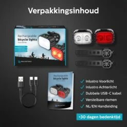 Inlustro Fietslamp Set - Voorlicht / Achterlicht - LED Fietslampjes Rood En Wit - Fietslicht Koplamp - Waterdicht - USB Oplaadbaar -Fietsenreeksen Winkel 1200x1200 694