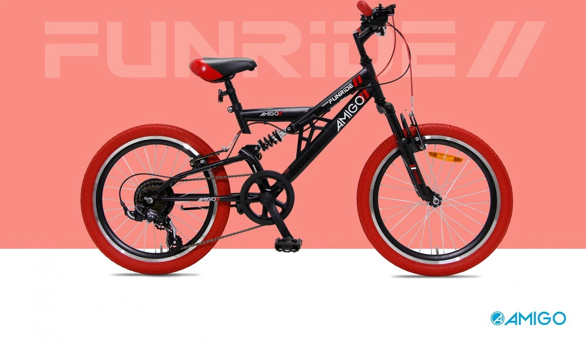 Amigo Fun Ride - Mountainbike 20 Inch - Voor Jongens En Meisjes - Met 7 Versnellingen - Zwart/Rood 5 Amigo Fun Ride - Mountainbike 20 Inch - Voor Jongens En Meisjes - Met 7 Versnellingen - Zwart/Rood - Afbeelding 4