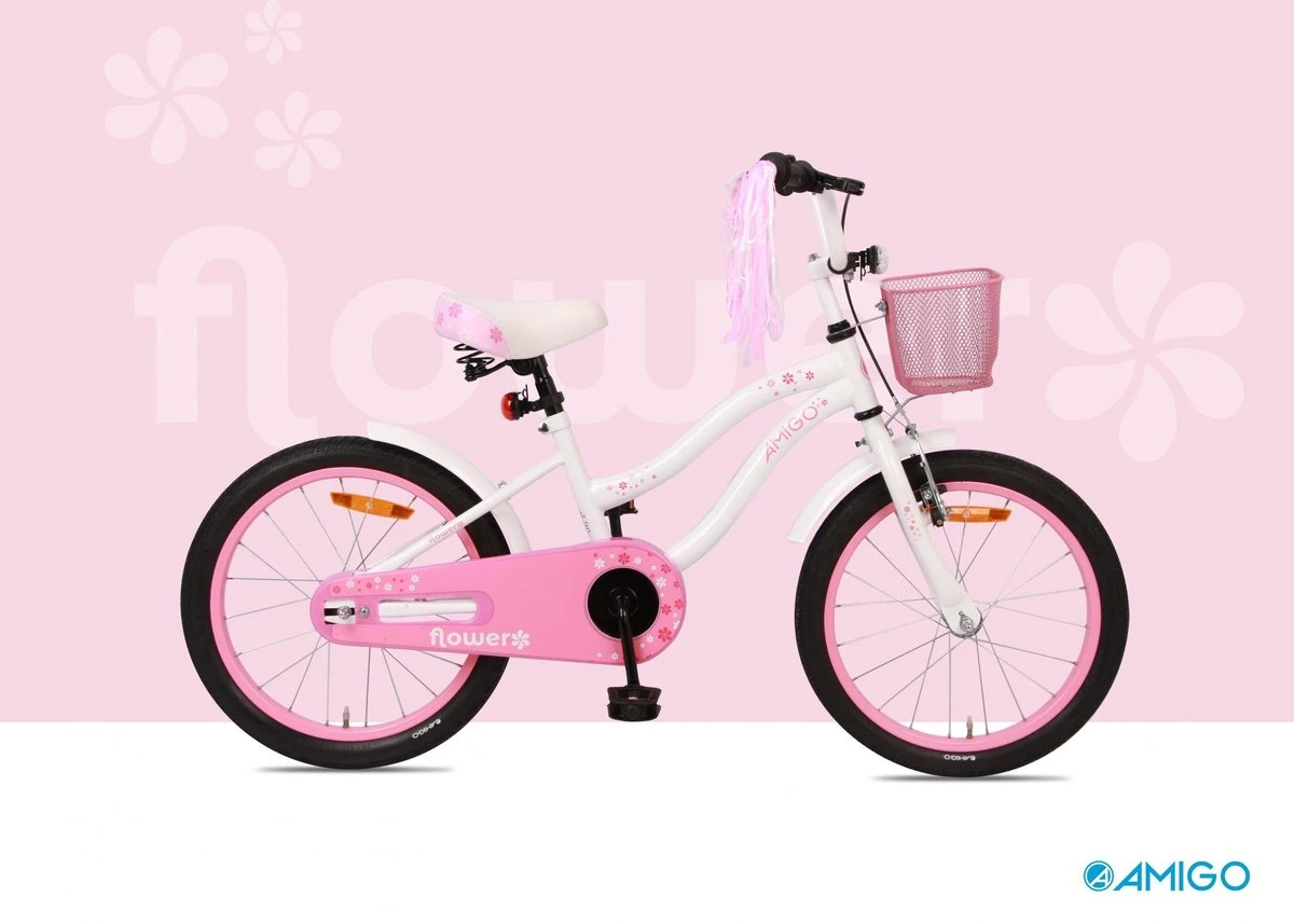 Amigo Flower Meisjesfiets - Kinderfiets 18 Inch - Wit 12 Amigo Flower Meisjesfiets - Kinderfiets 18 Inch - Wit - Afbeelding 10