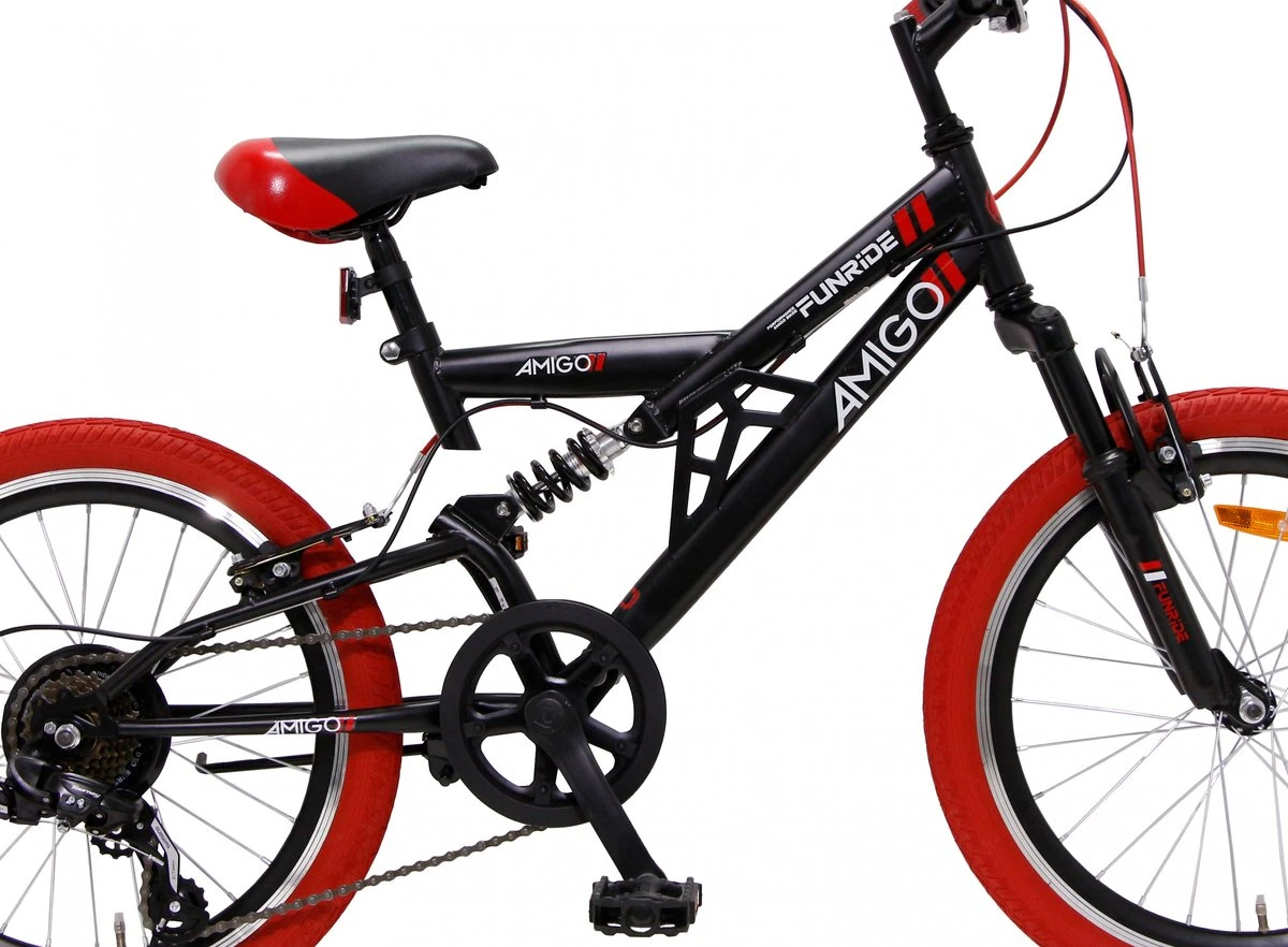 Amigo Fun Ride - Mountainbike 20 Inch - Voor Jongens En Meisjes - Met 7 Versnellingen - Zwart/Rood 3 Amigo Fun Ride - Mountainbike 20 Inch - Voor Jongens En Meisjes - Met 7 Versnellingen - Zwart/Rood - Afbeelding 2