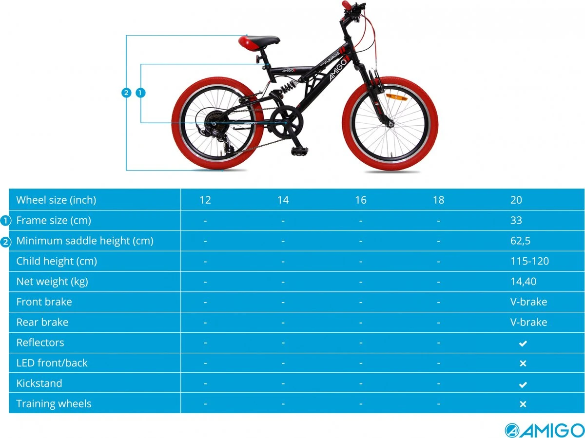 Amigo Fun Ride - Mountainbike 20 Inch - Voor Jongens En Meisjes - Met 7 Versnellingen - Zwart/Rood 10 Amigo Fun Ride - Mountainbike 20 Inch - Voor Jongens En Meisjes - Met 7 Versnellingen - Zwart/Rood - Afbeelding 9