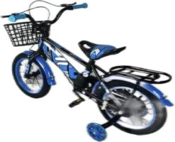 Kinderfiets - 14 Inch Kinderfiets -vanaf 3-5 Jaar Jongens En Meisjes Fietsen - Terugtrap -Rem -Stabilisatoren（2 Zijwieltjes）- Mandje - Achterbank - Blauw -Fietsenreeksen Winkel 1200x970