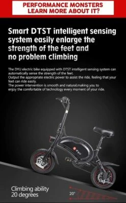 DYU D3F Opvouwbare Elektrische Fiets, Slimme Mountainbike Voor Volwassenen, 240W Aluminiumlegering Fiets Verwijderbare 36V/10Ah Lithium-ion Batterij Met 3 Rijmodi -Fietsenreeksen Winkel 749x1200