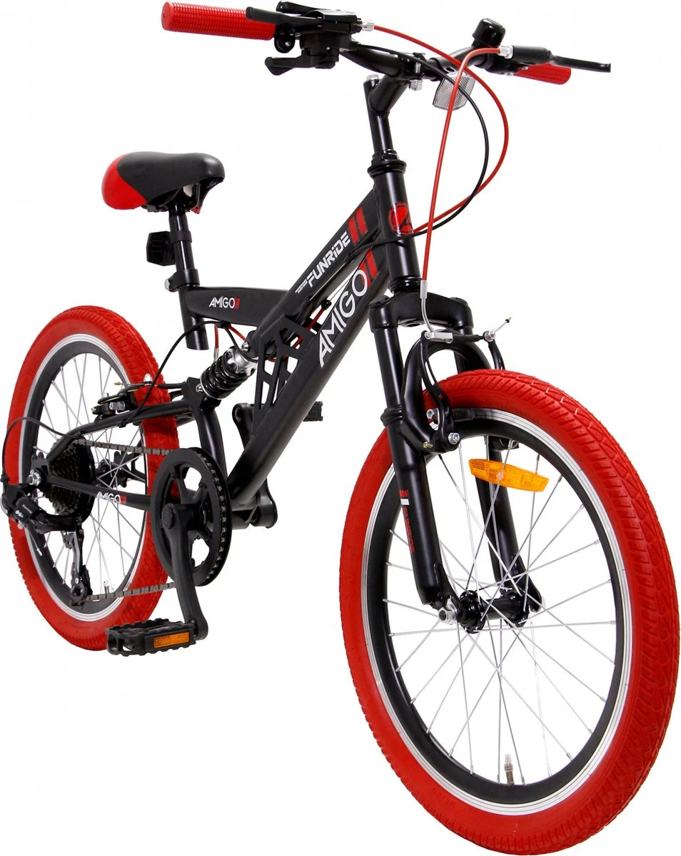 Amigo Fun Ride - Mountainbike 20 Inch - Voor Jongens En Meisjes - Met 7 Versnellingen - Zwart/Rood 9 Amigo Fun Ride - Mountainbike 20 Inch - Voor Jongens En Meisjes - Met 7 Versnellingen - Zwart/Rood - Afbeelding 8